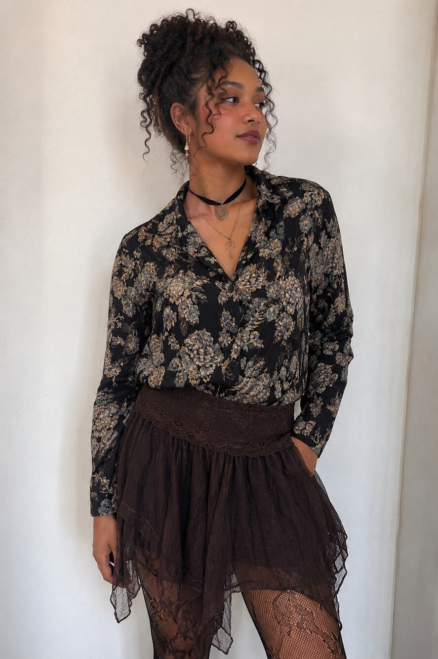 Vintage 90s French Connection Moody Floral Tapestry Top S Whimsigoth Romantic